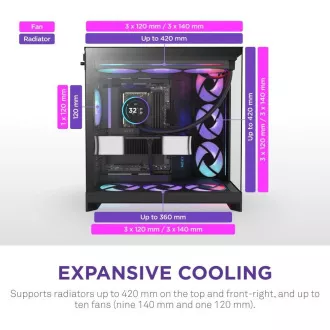 NZXT H9 Flow RGB kétkamrás ATX / 1x140 RGB mm / 1x 120mm RGB ventilátor / üveg / fekete