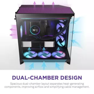 NZXT H9 Flow RGB kétkamrás ATX / 1x140 RGB mm / 1x 120mm RGB ventilátor / üveg / fekete