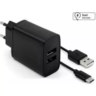 FIXED hálózati töltő, USB-C   2x USB-A csatlakozó, USB-C -> USB-C kábel hossza 1 m, 15 W, fekete színű