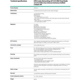 HPE Aruba Networking AP-515 (RW) Dual Radio 4x4/2x2 802.11ax belső antennák Unified Campus AP RENEW Q9H62A