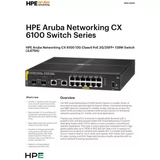 Aruba 6100 12G Class4 PoE 2G/2SFP  139W switch JL679A RENEW