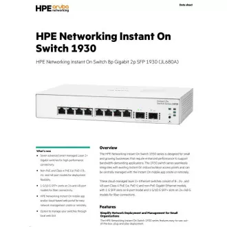HPE Networking Instant On Switch 8p Gigabit 2p SFP (ventilátor nélküli) 1930