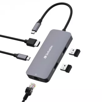 VERBATIM Hub USB-C Pro Multiport 5 portos, 2x USB 3.2, 1x USB-C, HDMI, RJ45, szürke