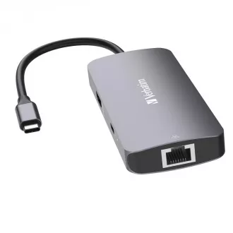 VERBATIM Hub USB-C Pro Multiport 5 portos, 2x USB 3.2, 1x USB-C, HDMI, RJ45, szürke