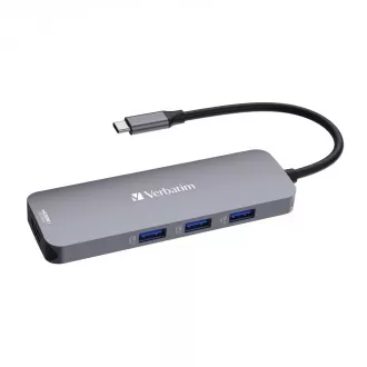 VERBATIM Hub USB-C Pro Multiport 8 port, 3x USB 3.2, 1x USB-C, 2xHDMI, microSD/SD, szürke színű VERBATIM Hub USB-C Pro Multiport 8 port, 3x USB 3.2, 1x USB-C, 2xHDMI, microSD/SD, szürke színű