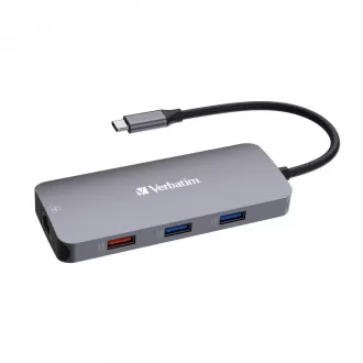 VERBATIM Hub USB-C Pro Multiport 9 port, 3x USB 3.2, 2x USB-C, HDMI, RJ45, microSD/SD, szürke színű