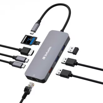 VERBATIM Hub USB-C Pro Multiport 9 port, 3x USB 3.2, 2x USB-C, HDMI, RJ45, microSD/SD, szürke színű