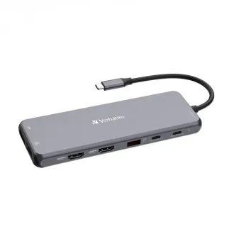 VERBATIM Hub USB-C Pro Multiport 13 port, 6x USB-A, 2x USB-C, 2x HDMI, DP, RJ45, 3,5 mm-es jack audio, szürke színben VERBATIM Hub USB-C Pro Multiport 13 port, 6x USB-A, 2x USB-C, 2x HDMI, DP, RJ45, 3,5 mm-es jack audio, szürke színben
