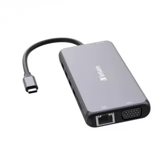 VERBATIM Hub USB-C Pro Multiport 14 port, 5x USB-A, 2x USB-C, 2x HDMI, 1xVGA, RJ45, 3,5 mm-es jack audio, microSD/SD, szürke színben