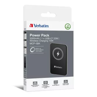 VERBATIM Powerbank Charge 'n' Go, mágneses, 5000 mAh, USB-C, Fekete