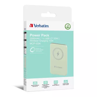 VERBATIM Powerbank Charge 'n' Go, mágneses, 5000 mAh, USB-C, zöld