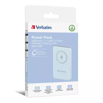 VERBATIM Powerbank Charge 'n' Go, mágneses, 5000 mAh, USB-C, kék