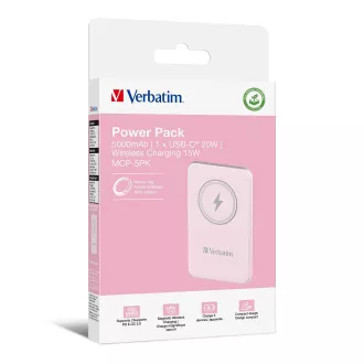 VERBATIM Powerbank Charge 'n' Go, Mágneses, 5000 mAh, USB-C, Rózsaszín