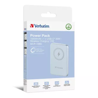 VERBATIM Powerbank Charge 'n' Go, mágneses, 10000 mAh, USB-C, kék
