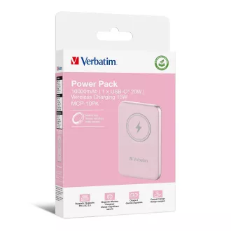VERBATIM Powerbank Charge 'n' Go, Mágneses, 10000 mAh, USB-C, Rózsaszín