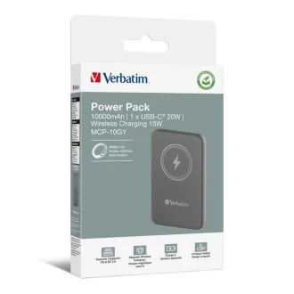 VERBATIM Powerbank Charge 'n' Go, mágneses, 10000 mAh, USB-C, szürke