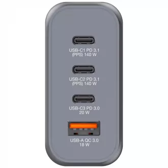 VERBATIM GaN hálózati töltő GNC-200, 200W, 3x USB-C, 1x USB