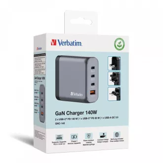 VERBATIM GaN hálózati töltő GNC-200, 200W, 3x USB-C, 1x USB