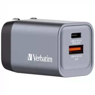 VERBATIM GaN hálózati töltő GNC-35, 35W, 1x USB-C, 1x USB VERBATIM GaN hálózati töltő GNC-35, 35W, 1x USB-C, 1x USB