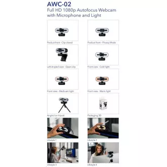 VERBATIM WebCam AWC-02 Full HD 1080p autofókusz, mikrofon, fény