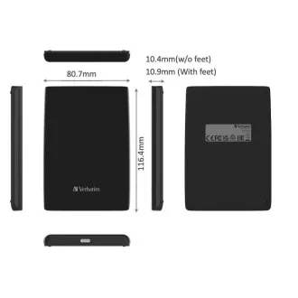 VERBATIM Külső SSD 1TB Store 'n' Go Slim hordozható USB 3.0, USB-A/USB-C, Fekete