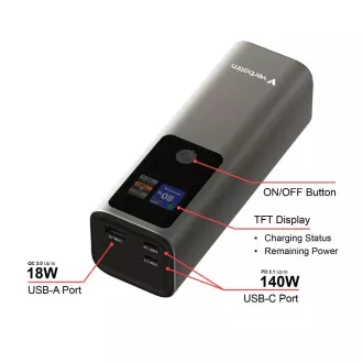 VERBATIM Powerbank Charge 'n' Go, 27000 mAh, 2x USB-C 140W, 1x USB-A 18W, Szürke