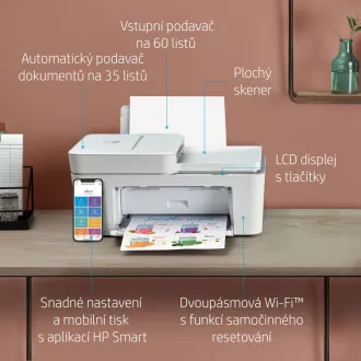 HP All-in-One Deskjet 4120e HP + (A4, 8, 5/5, 5 oldal percenként, USB, Wi-Fi, BT, nyomtatás, szkennelés, másolás, ADF)