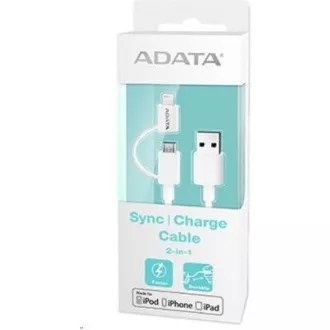 ADATA Sync & Charge Lightning kábel - USB A 2.0, 100 cm, műanyag, fehér