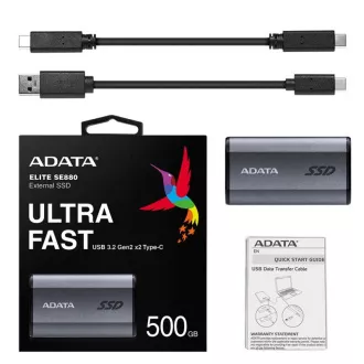 ADATA külső SSD 500GB SE880, USB-C 3.2 Gen 2x2, R:2000/W:2000MB/s, szürke ADATA külső SSD 500GB SE880, USB-C 3.2 Gen 2x2, R:2000/W:2000MB/s, szürke