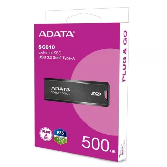 ADATA külső SSD 500GB SC610, USB-A 3.2, fekete ADATA külső SSD 500GB SC610, USB-A 3.2, fekete