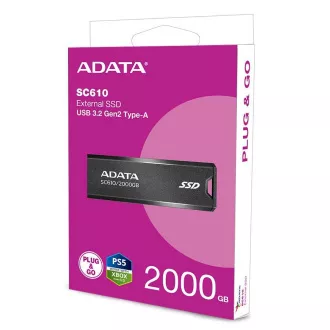 ADATA külső SSD 2TB SC610, USB-A 3.2, fekete
