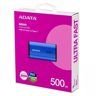 ADATA külső SSD 500GB SE880, USB-C 3.2 Gen 2x2, R:2000/W:2000MB/s, kék