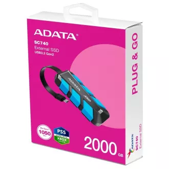 ADATA külső SSD 2TB SC740, USB-C 3.2 Gen2, Fekete-kék