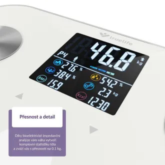 TrueLife FitScale W7 BT - Bioelektromos impedancia Bluetooth mérleg - Fehér színű