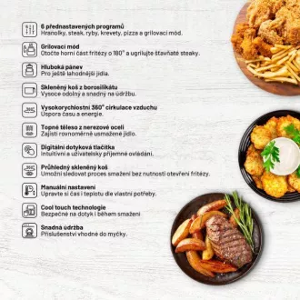 Lauben Glass&Grill Air Fryer 3in1 5500BG - forrólevegős fritőz