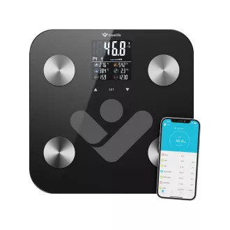 TrueLife FitScale W6 BT - Bioelektromos impedanciás bluetooth mérleg - fekete színű