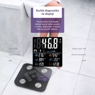 TrueLife FitScale W6 BT - Bioelektromos impedanciás bluetooth mérleg - fekete színű