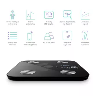 TrueLife FitScale W6 BT - Bioelektromos impedanciás bluetooth mérleg - fekete színű