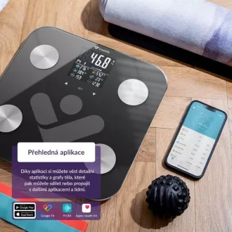 TrueLife FitScale W6 BT - Bioelektromos impedanciás bluetooth mérleg - fekete színű