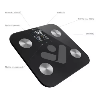 TrueLife FitScale W6 BT - Bioelektromos impedanciás bluetooth mérleg - fekete színű