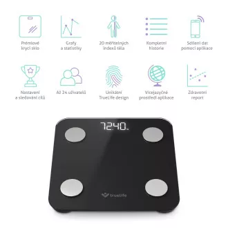 TrueLife FitScale W1 BT Black - bioelektromos impedancia bluetooth mérleg
