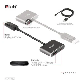 Club3D hub MST (Multi Stream Transport) DisplayPort 1.4 to DisplayPort   HDMI 4K60Hz (M/F)