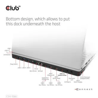 Club3D dokkolóállomás USB-C 12v1, 1xDP, 2xHDMI, 1xUSB-C, 5xUSB, 1xRJ45, 1x3.5mm, SD kártyaolvasó, fekete színben Club3D dokkolóállomás USB-C 12v1, 1xDP, 2xHDMI, 1xUSB-C, 5xUSB, 1xRJ45, 1x3.5mm, SD kártyaolvasó, fekete színben