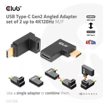 Club3D USB-C Gen2 szögletes adapter 2 darabos készlet, 4K120Hz, 240W, (M/F)