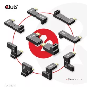 Club3D USB-C Gen2 szögletes adapter 2 darabos készlet, 4K120Hz, 240W, (M/F)