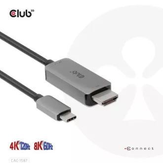 Club3D USB-C és HDMI kábel, 4K120Hz 8K60Hz HDR10 DSC1.2, aktív kábel, M/M, 3m
