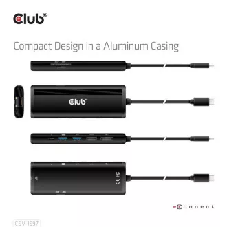 Club 3D dokkolóállomás USB-C 8v1, 1xDP, 1xHDMI, 1xUSB-C PD100W, 2xUSB, SD kártyaolvasó, szürke színben