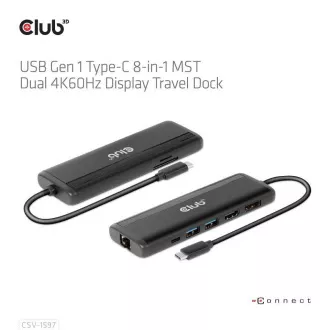 Club 3D dokkolóállomás USB-C 8v1, 1xDP, 1xHDMI, 1xUSB-C PD100W, 2xUSB, SD kártyaolvasó, szürke színben