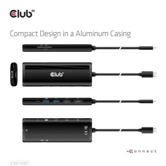 Club 3D dokkolóállomás USB-C 8v1, 1xDP, 1xHDMI, 1xUSB-C PD100W, 2xUSB, SD kártyaolvasó, szürke színben
