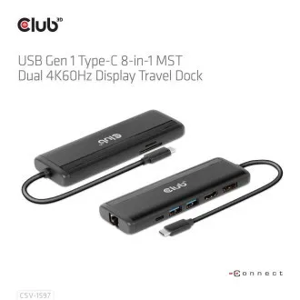 Club 3D dokkolóállomás USB-C 8v1, 1xDP, 1xHDMI, 1xUSB-C PD100W, 2xUSB, SD kártyaolvasó, szürke színben